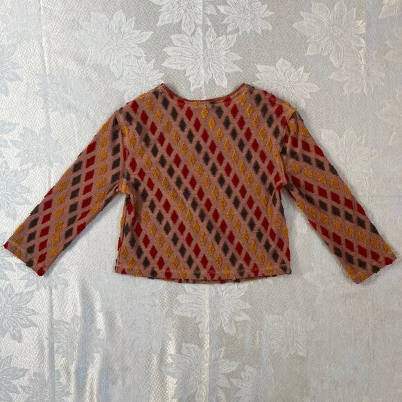Free People Magic Carpet Multicolored Diamond Pattern Cropped Terry Sweater - Picture 4 of 15